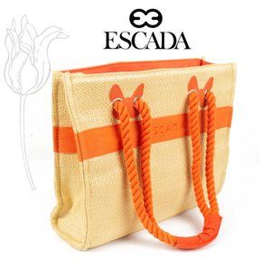 Escada Vintage Orange Raffia Tote 80s